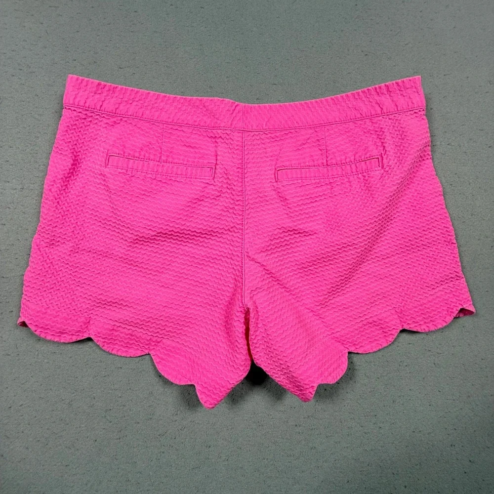 Lilly Pulitzer Buttercup Shorts Womens 12 Pink Seersucker Scalloped Hem Preppy